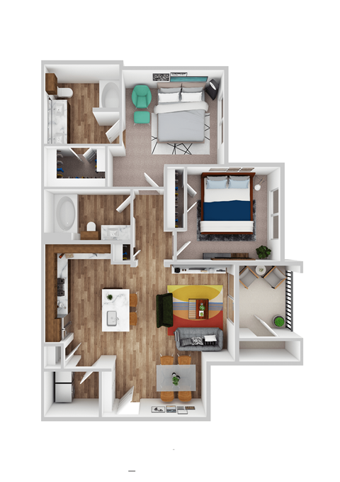 Floor plan for 2 beds, 2 baths, 980 sqft